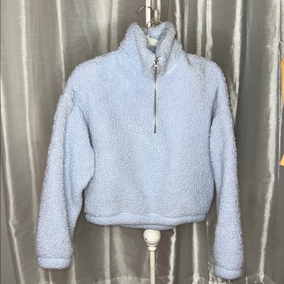Hollister Sweaters - Hollister Baby Blue Cropped half-zip Sherpa Pullover